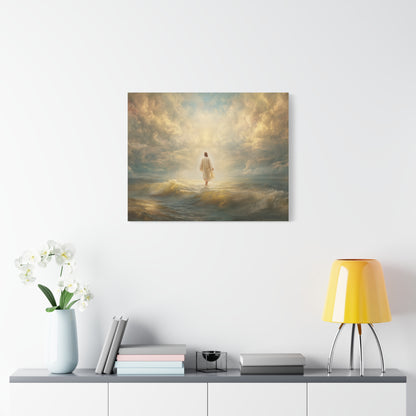 Jesus Walking on Water - Canvas & Poster Print, Spiritual Wall Decor, Divine Light Modern Canvas Art, Religious Decor, Faith-Based Art, Christian Gift