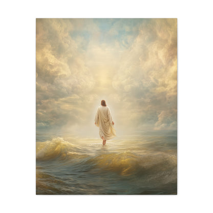 Jesus Walking on Water - Canvas & Poster Print, Spiritual Wall Decor, Divine Light Modern Canvas Art, Religious Decor, Faith-Based Art, Christian Gift