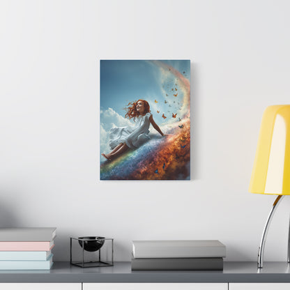 Girl Slides Down Rainbow Art - Canvas & Poster Print, Colorful Butterfly Canvas Art, Unique Kid's Room Art, Little Girls Room Canvas Art, Girl's Bedroom Art