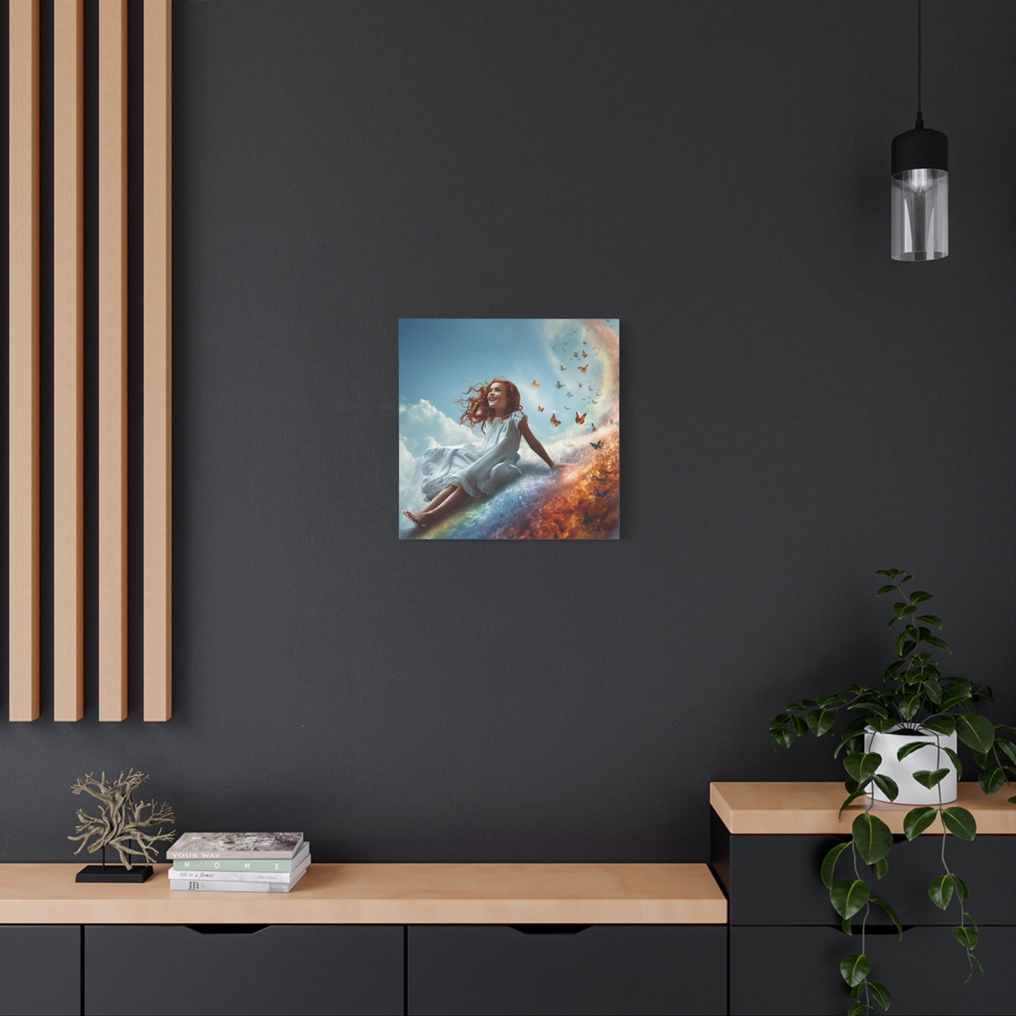 Girl Slides Down Rainbow Art - Canvas & Poster Print, Colorful Butterfly Canvas Art, Unique Kid's Room Art, Little Girls Room Canvas Art, Girl's Bedroom Art