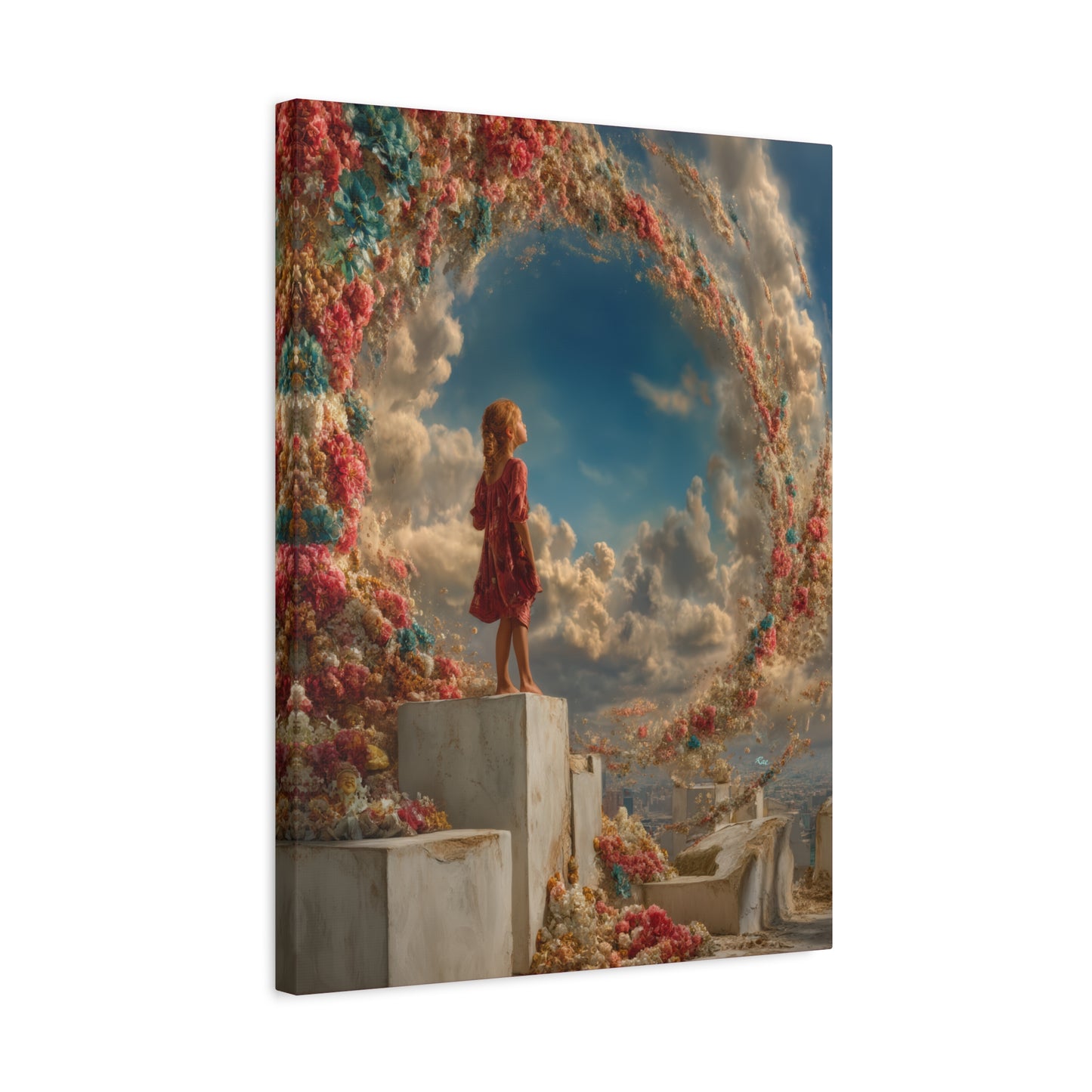 Swirling Flowers Art - Canvas & Poster Prints, Little Girl with Flowers Canvas Art, Kids Room Wall Art, Girls' Room, Children's Bedroom Decoration, Baby Girl Gift