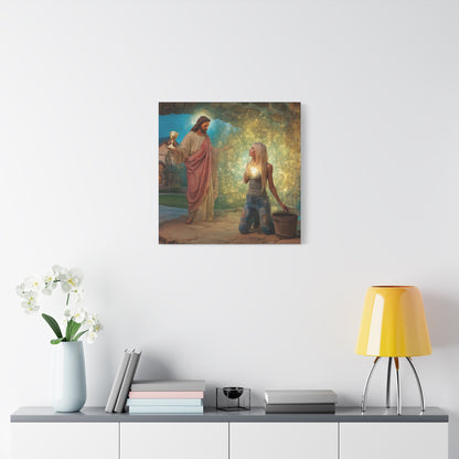 Samaritan Women at the Well with Jesus - Canvas & Poster Prints, Spiritual Wall Decor, Modern Jesus Canvas Art, Religious Decor, Faith-Based Art, Christian Gift