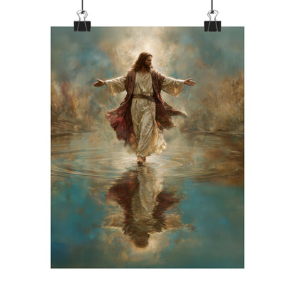 Jesus Walking on Water - Canvas & Poster Prints, Spiritual Wall Decor, Divine Light Modern Canvas Art, Religious Decor, Faith-Based Art, Christian Gift