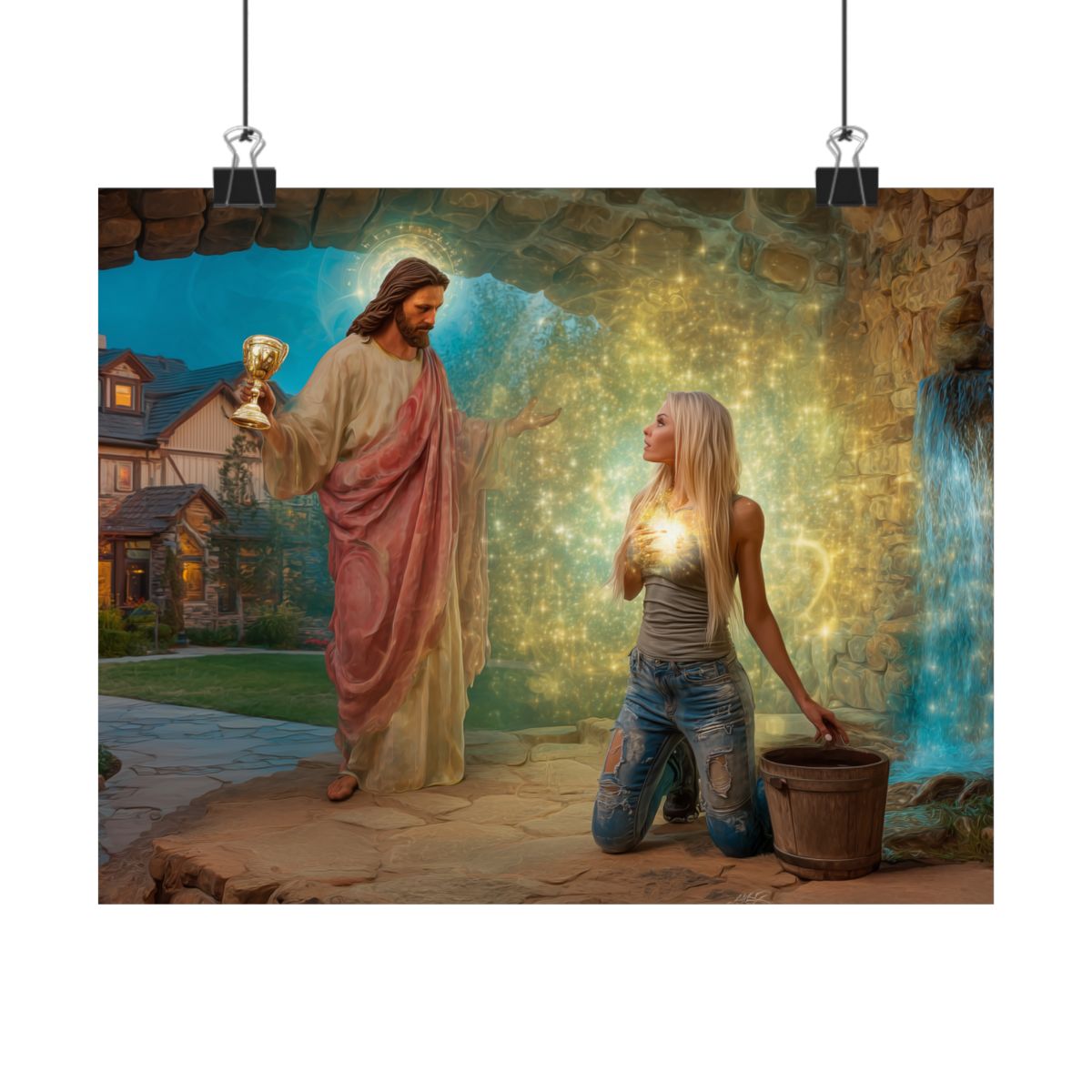 Samaritan Women at the Well with Jesus - Canvas & Poster Prints, Spiritual Wall Decor, Modern Jesus Canvas Art, Religious Decor, Faith-Based Art, Christian Gift
