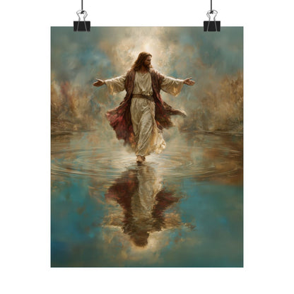 Jesus Walking on Water - Canvas & Poster Prints, Spiritual Wall Decor, Divine Light Modern Canvas Art, Religious Decor, Faith-Based Art, Christian Gift